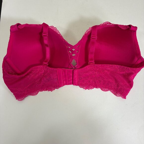 Torrid XO Push-Up Plunge Pink Floral Lace Sparkly Hearts Bra 38DDD Coquette - Picture 5 of 9